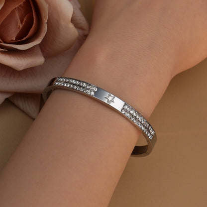 18K Gold Plated Stainless Steel Hollow Star Zircon Bracelet Bangle