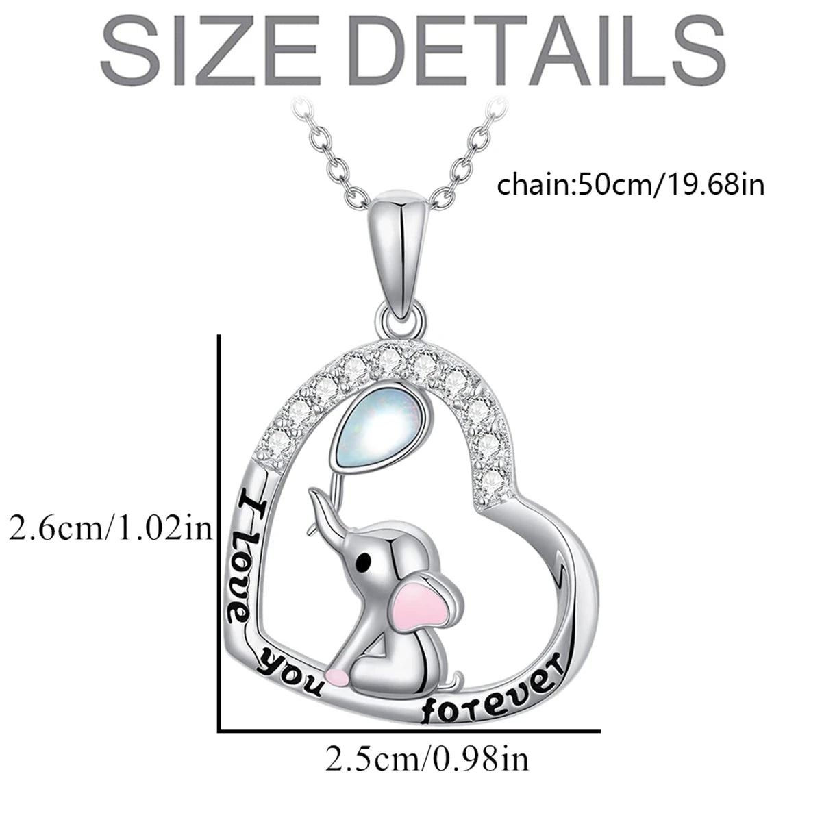 Women Cute Cartoon Heart Shaped Balloon Pink Ear Elephant Pendant Necklace