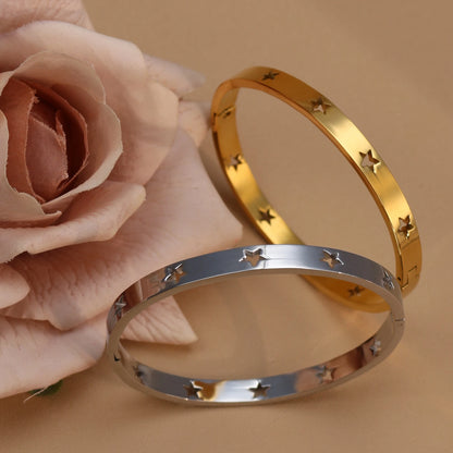 18K Gold Plated Stainless Steel Hollow Star Zircon Bracelet Bangle