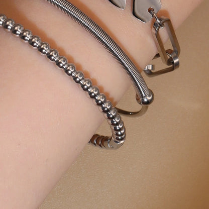 Women 18K Gold-Plated Stainless Steel Bead Open Bracelet Clasp Design Bangles Jewelry