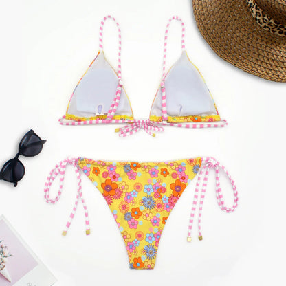 2pcs sexy flower print triangle bikinis side tie swimsuit thong Swimwear