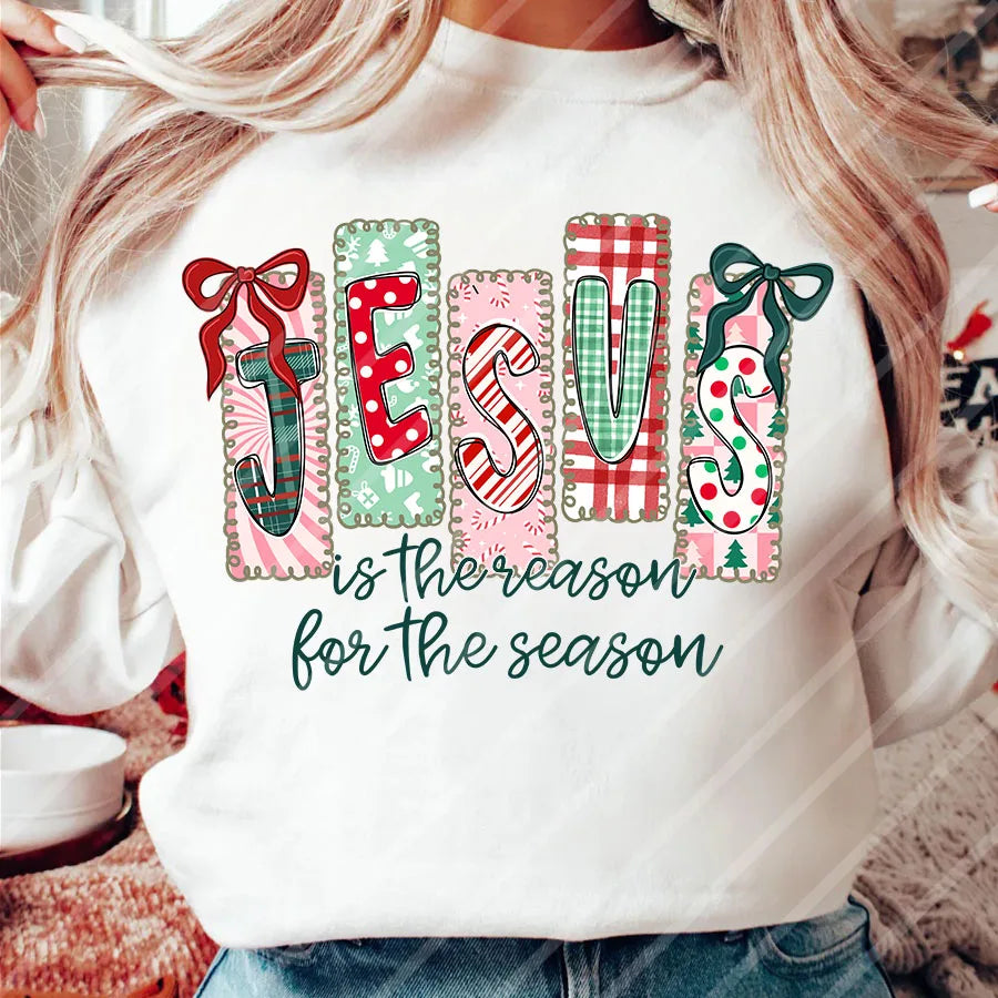 Christmas Jesus Is The Reason For The Season DIY Iron-On Heat Transfer Sticker T-shirts Sweatshirts Bag Pillowcase Xmas Decor