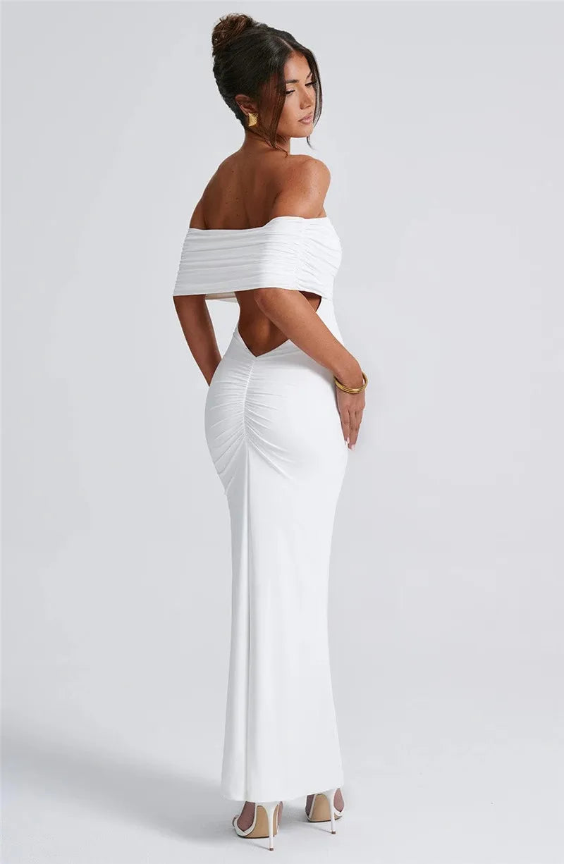 Women Strapless Backless Maxi Solid Off-shoulder Sleeveless Bodycon Long Dress