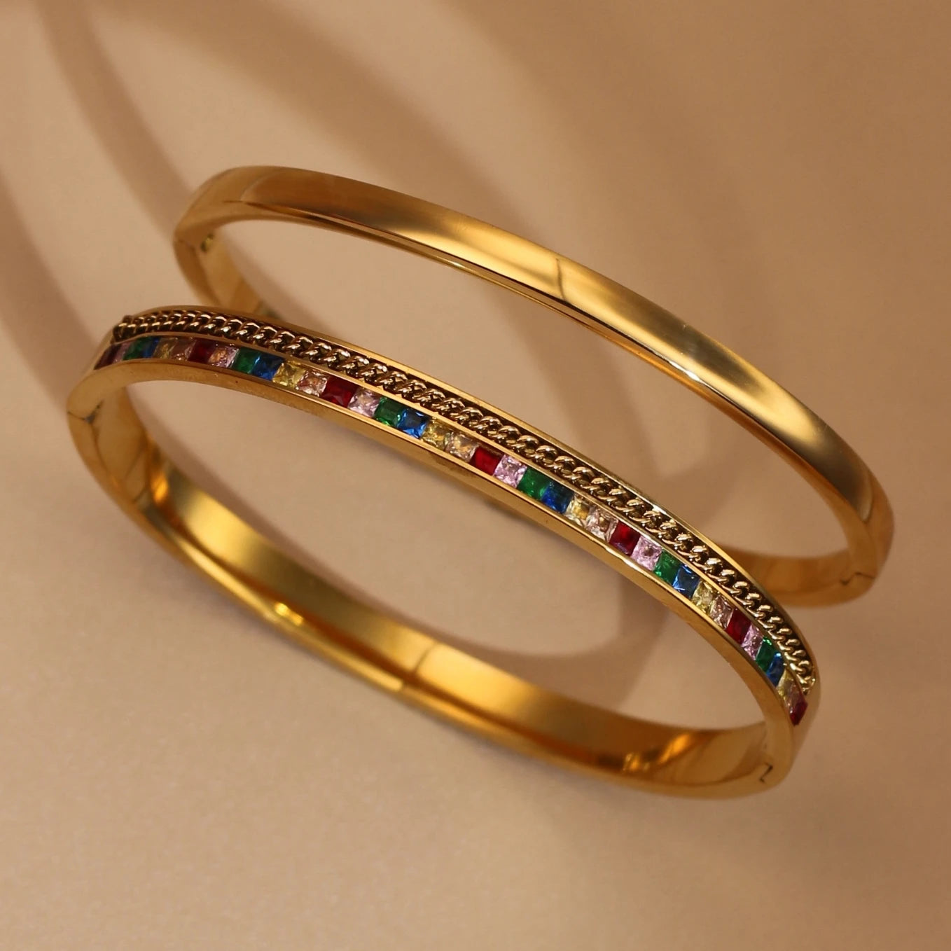 Fashion Plated 18k Zircon Stainless Steel Women's Bracelet Bangles