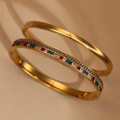 Fashion Plated 18k Zircon Stainless Steel Women's Bracelet Bangles