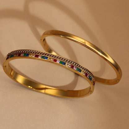 Fashion Plated 18k Zircon Stainless Steel Women's Bracelet Bangles