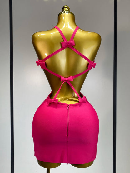Sexy Backless Cut Out Bow Tie Bandage Celebrity Evening Party Birthday Dress