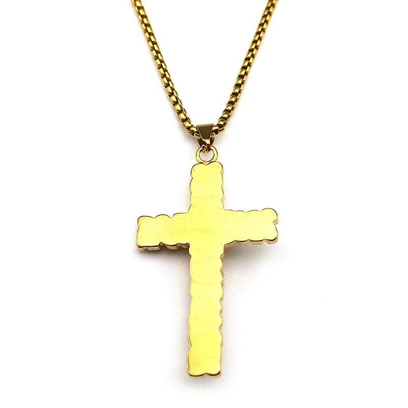 Men Women Gold Color Chain Amulet Stainless Steel Christian Jesus Crucifix Cross Pendants Necklace