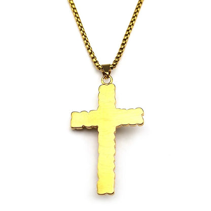 Men Women Gold Color Chain Amulet Stainless Steel Christian Jesus Crucifix Cross Pendants Necklace