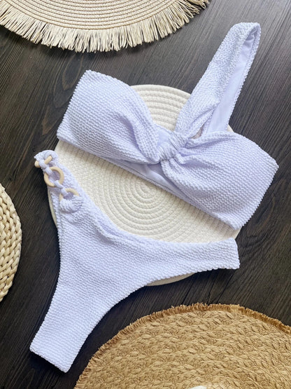 Sexy Wrinkled Crinkled One Shoulder Padded Bikini Swimsuit Swimwear Two-pieces Bikini set