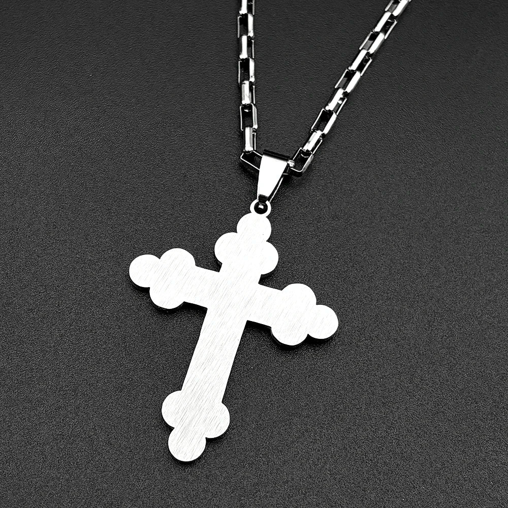 Men Women Stainless Steel Religious Gold Color Amulet Orthodox Jesus Cross Pendant Necklace