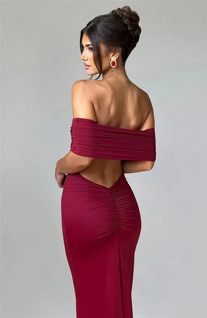 Women Strapless Backless Maxi Solid Off-shoulder Sleeveless Bodycon Long Dress