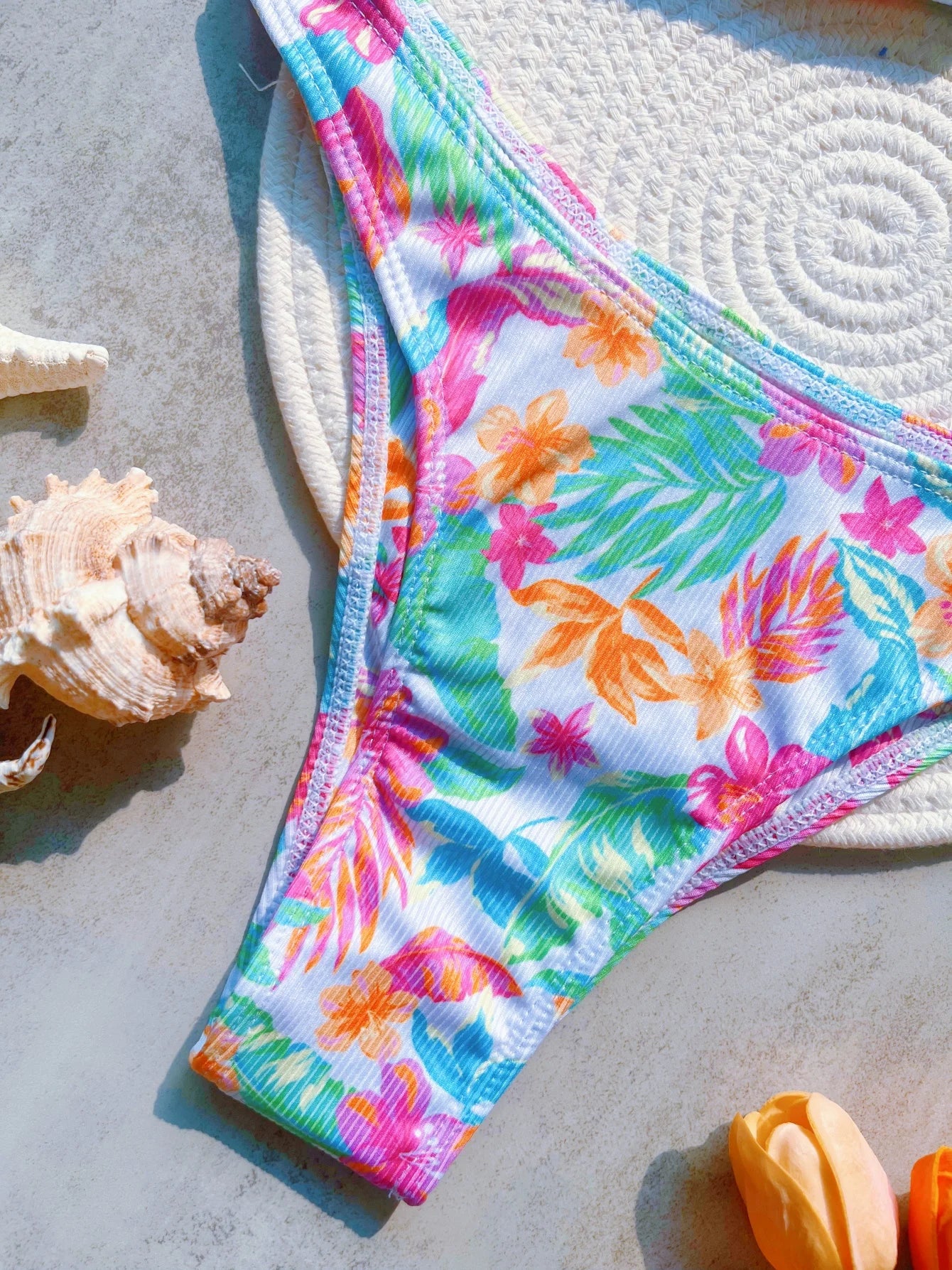 Women Plant Printed Bandeau High Leg Cut Bikini Swimwear Swimsuit Two-pieces Bathing Suit