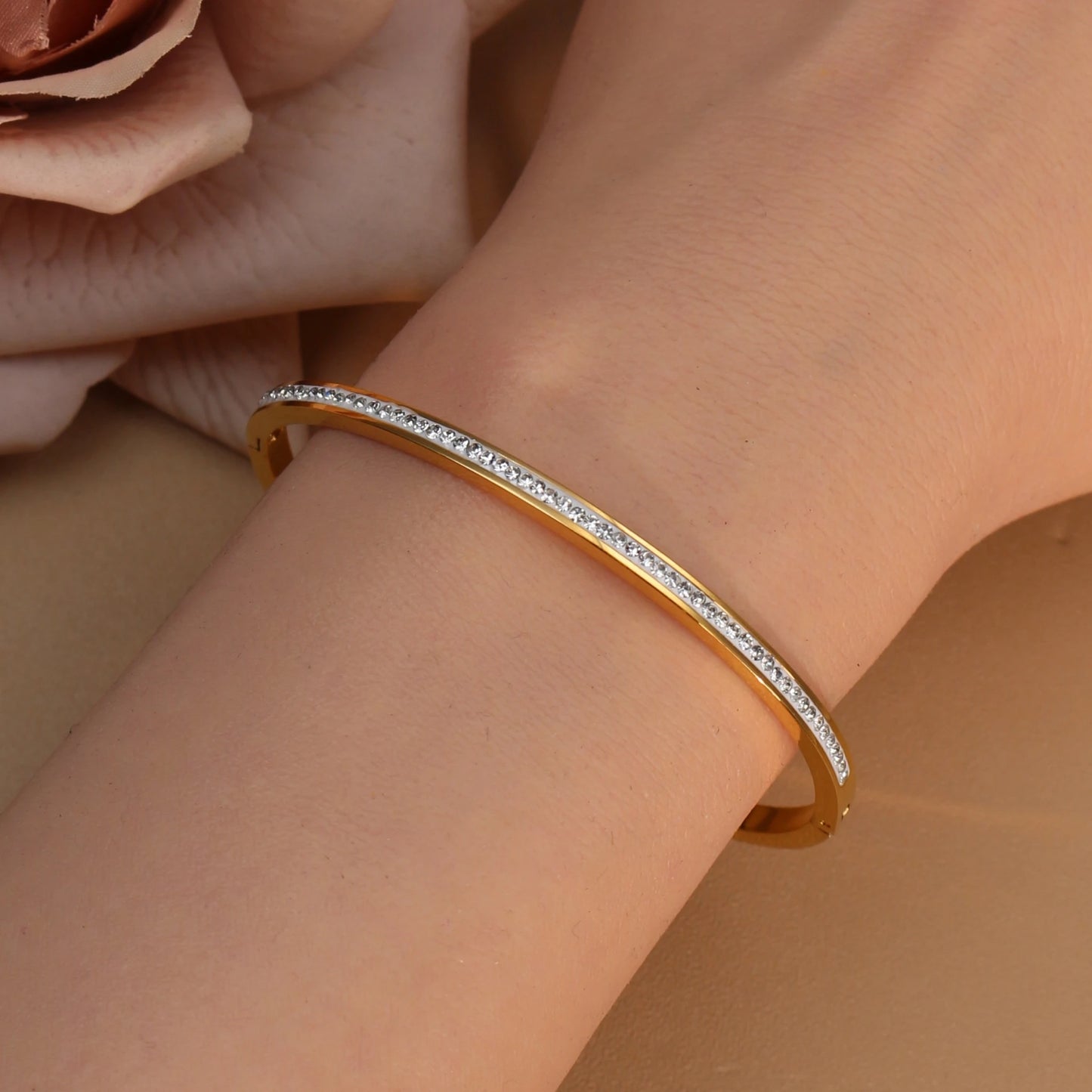 Crystal Cross Roman Letter Design Stainless Steel Gold Color Charm Bracelet Gifts