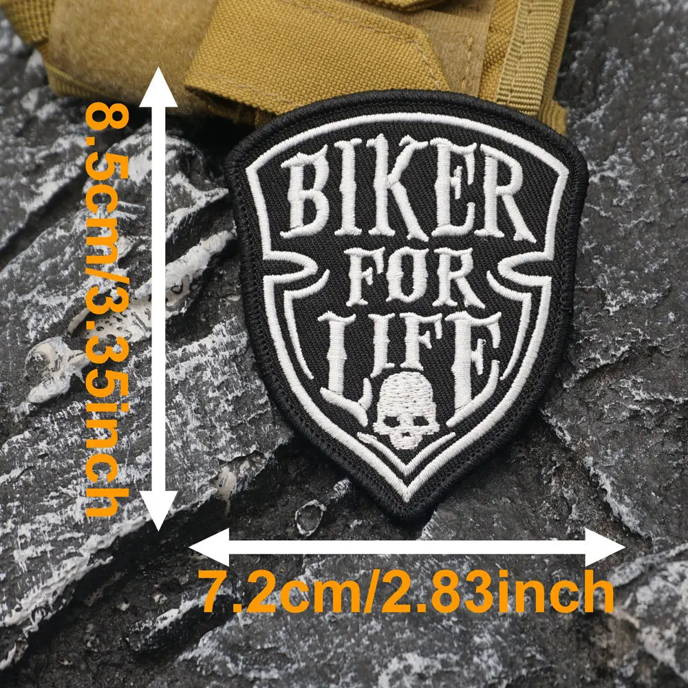 BIKER FOR LIFE Embroidered Patch Iron-On Sewing Clothes Patches Applique