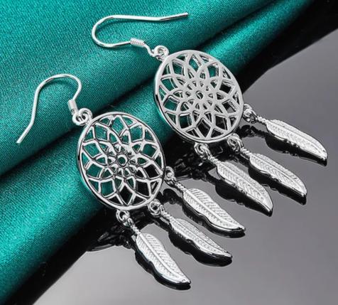 925 Sterling Silver Fine Dream Catcher Feathers Woman Fashion Designer Party Wedding Earrings