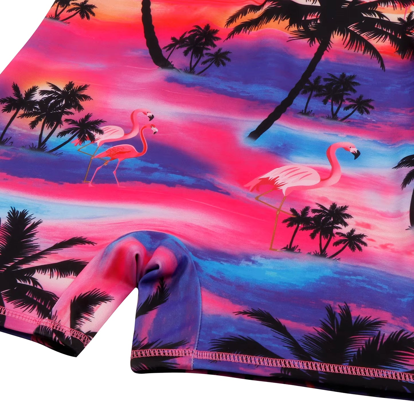 Girls Kids One-Piece Long Sleeve Hawaii Print Beach Boyleg Shorts Swimming Swimsuit