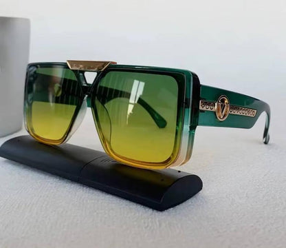 Men Women Punk Vintage Square Designer Letter V Driving UV400 Eyewear Sunglasses