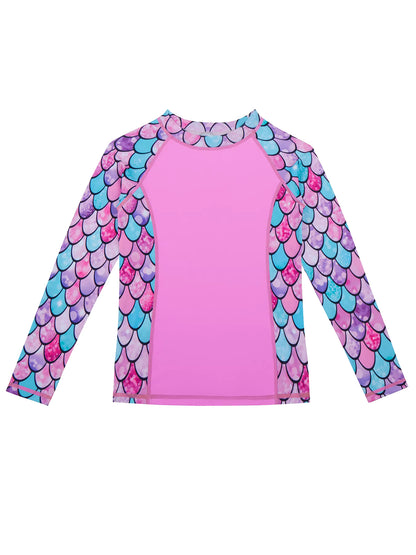 Girls Kids One Piece Long Sleeve Floral Print Beach Swim Rash Guard Boyleg Shorts Swimwear