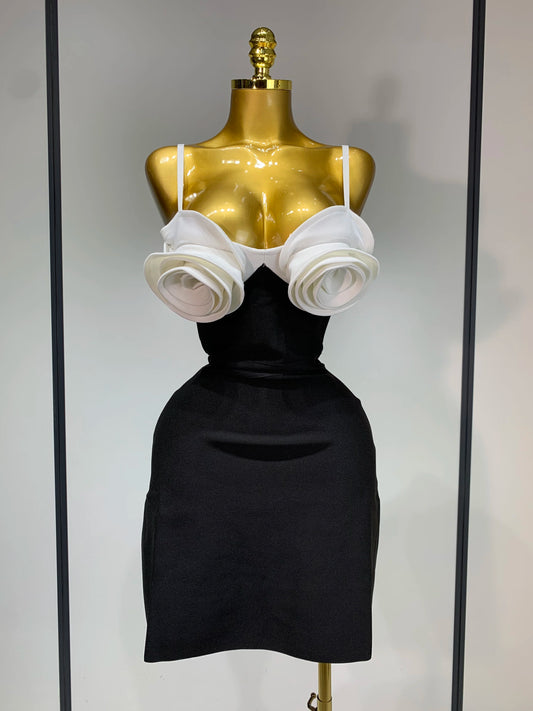 Celebrity Sexy Sleeveless 3D Flower Patchwork Mini Bandage Elegant Evening Party Birthday Dress