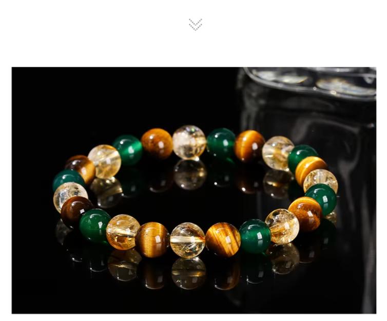 Natural Yellow Tiger Eye Stone Green Agate Citrine Mixed Energy Bead Handmade Bracelets