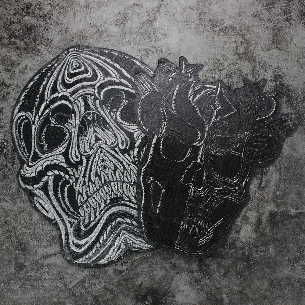 Black White Skull Embroidered Patch Appliques Iron on Patches Badge Clothes Sewing