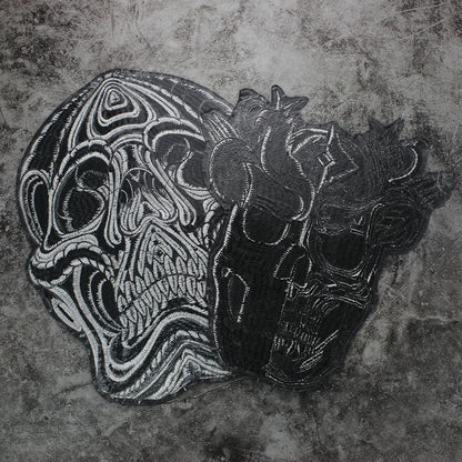 Black White Skull Embroidered Patch Appliques Iron on Patches Badge Clothes Sewing