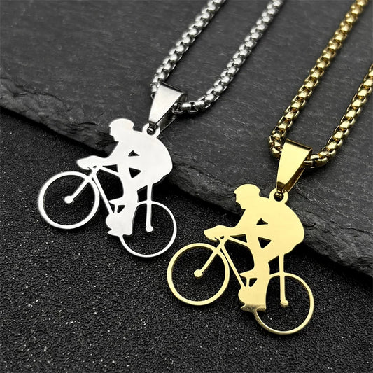 Bicycle Road Pendant Necklace for Men Stainless Steel Gold Color Sports Style Chain Jewelry Gifts accesorios para hombre kette