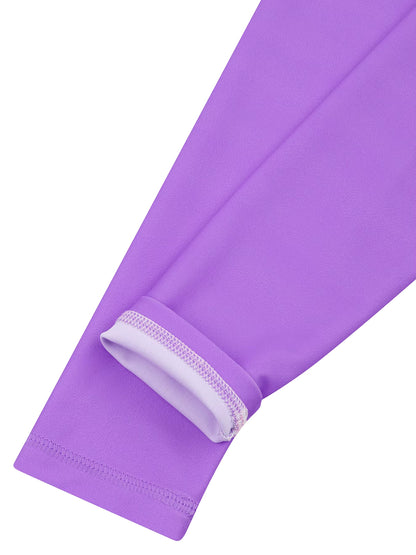 Long-Sleeved Purple Kids Girls One-Piece Tropical Plants Print Boyleg Rash Guard Beach Swimming Suit