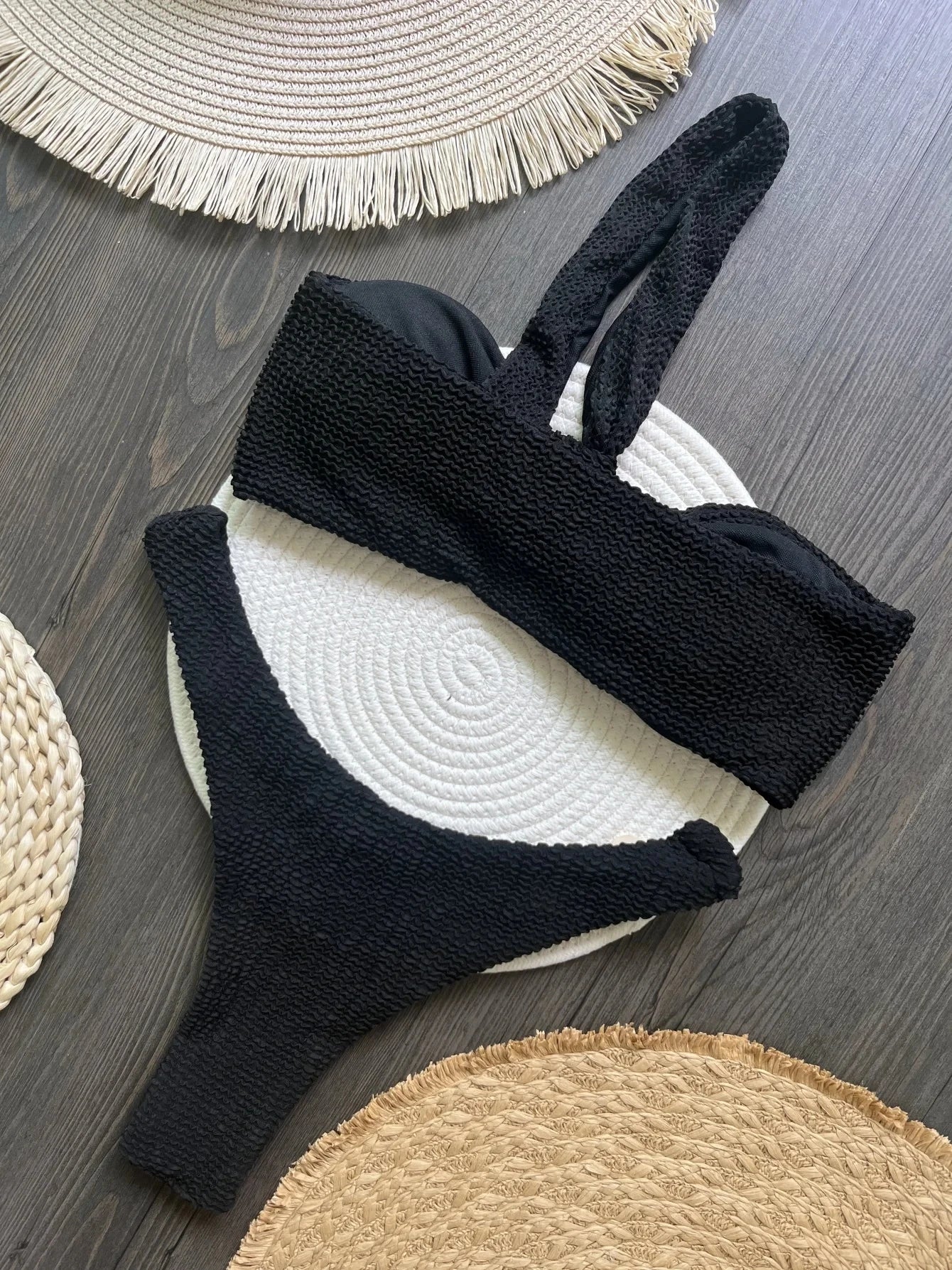 Sexy Wrinkled Crinkled One Shoulder Padded Bikini Swimsuit Swimwear Two-pieces Bikini set
