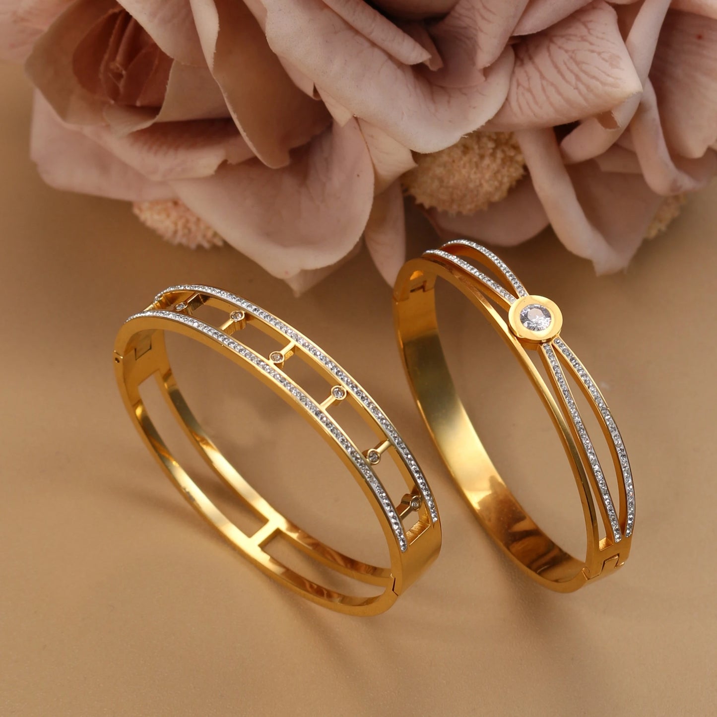 Women Stainless Steel Cross Small Zircon Round Charm Crystal Bangle Bracelet