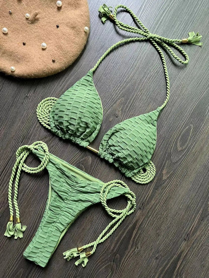 sexy bikini set w/ braided straps and split swimsuit 2-piece beach swimsuit