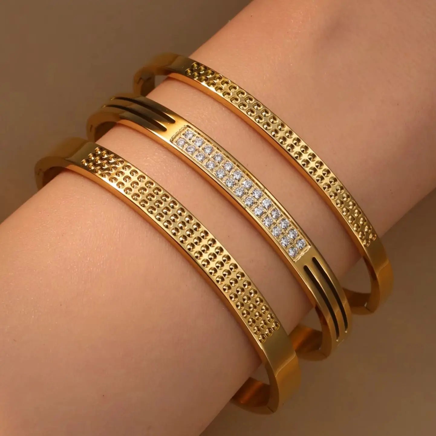 Stainless Steel 18K Gold Plated Zircon Women's Bracelet Bangles Gifts