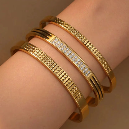 Stainless Steel 18K Gold Plated Zircon Women's Bracelet Bangles Gifts