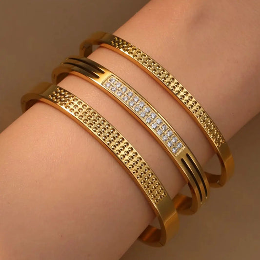 Stainless Steel 18K Gold Plated Zircon Women's Bracelet Bangles Gifts
