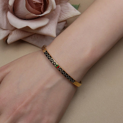 18K Gold Plated Stainless Steel 55MM Red Green Bangles Fashionable Bracelet