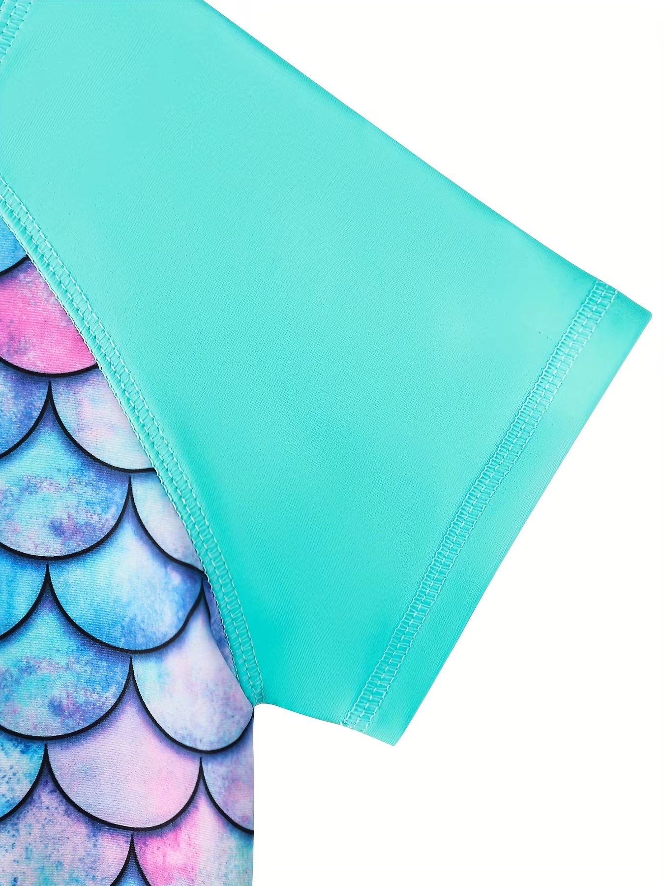 2pcs Kids Girls Short Sleeve Tops Swim Shorts Scale Print Patchwork Beach Bathing Swimwear