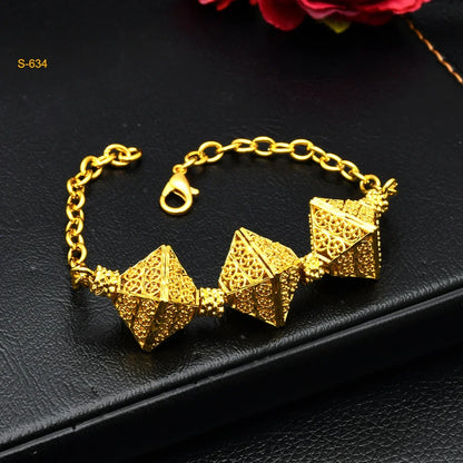 Fashion Indian 24K Gold Color Women African Wedding Dubai Necklace Earrings Bracelet Ring Jewelry Set