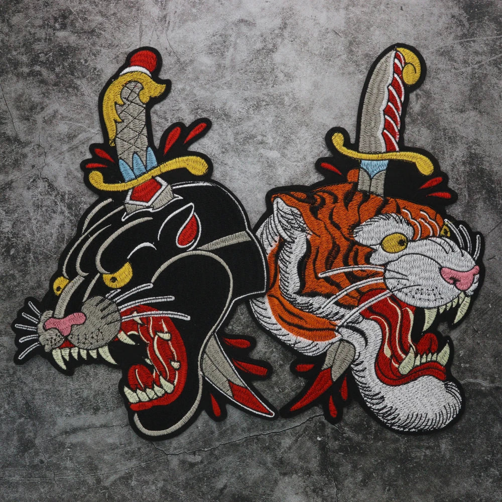 Animal Embroidery Leopard Sword Embroidered Patches for Clothing Applique Iron On Sewing
