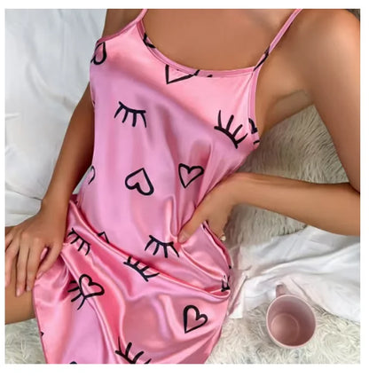 Women Nightwear Sexy Floral Prints Nightdress Sleepwear Nightgown