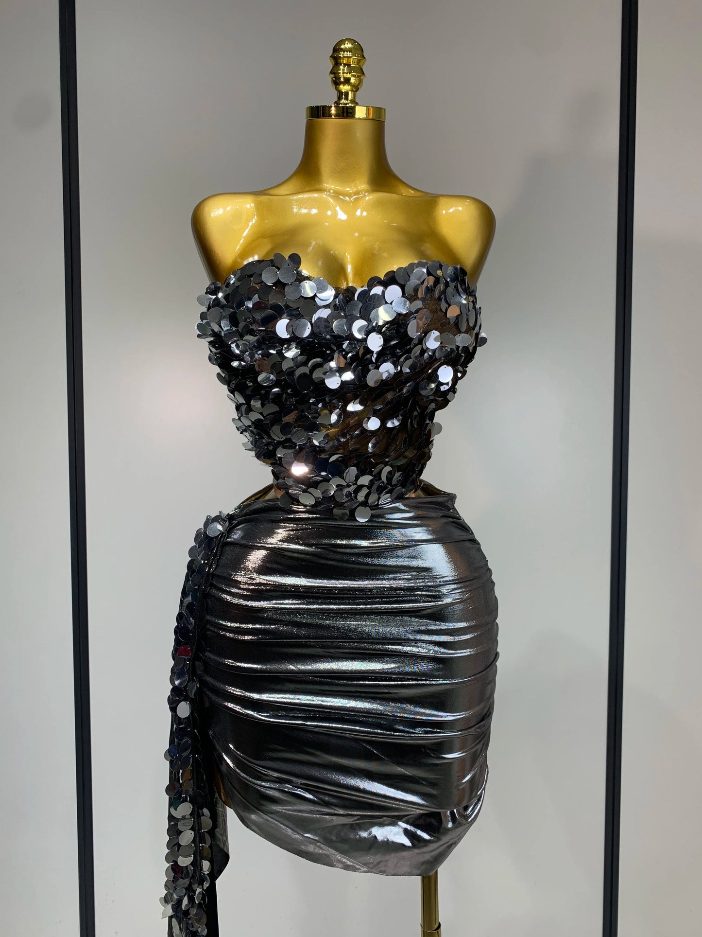 Sparkly Sequin Two Piece Sexy Strapless Backless Women's Evening Nightwear Dress