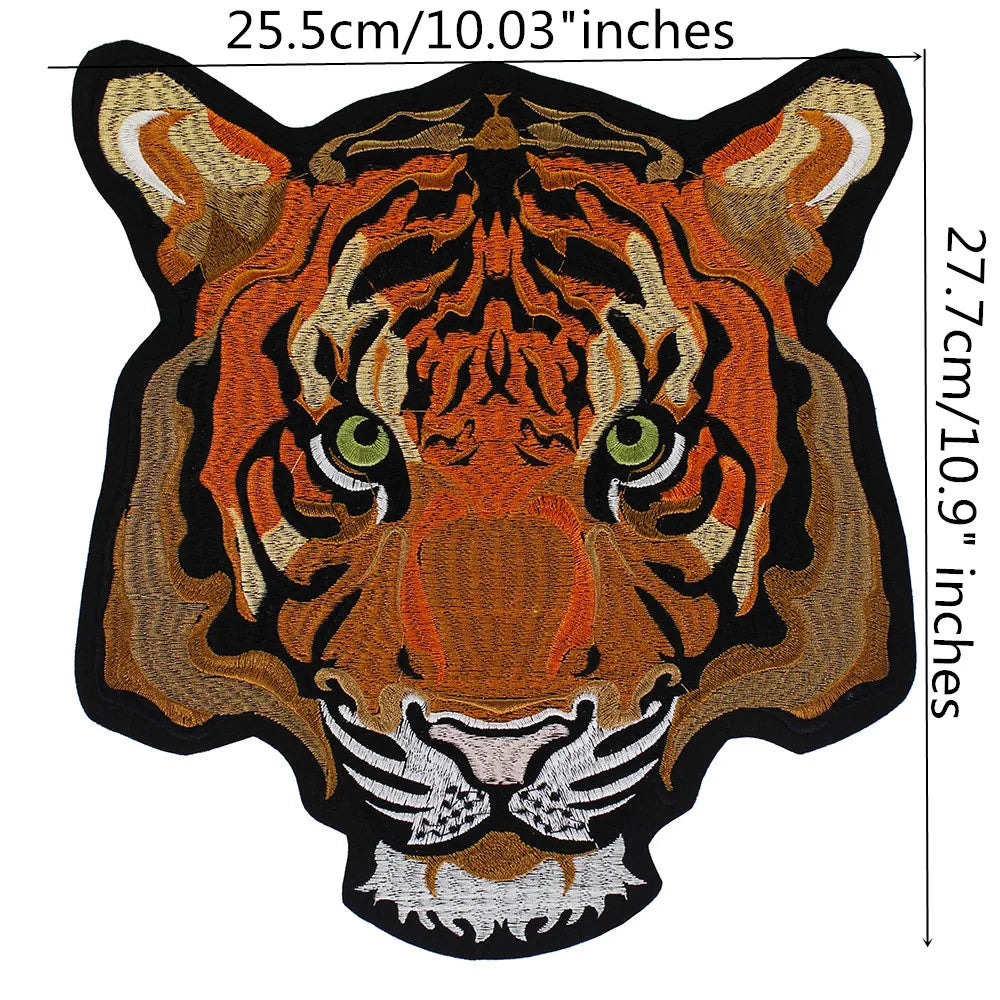 Large-size biker Punk Motorcycle Embroidered Tiger Skeleton Patch Appliques Iron on Patches Badge Clothes Sewing