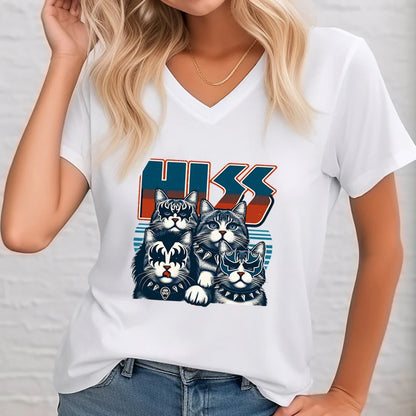 Cats Kittens Rock Funny Women Lovers Funny Music V-neck T-shirt Tops