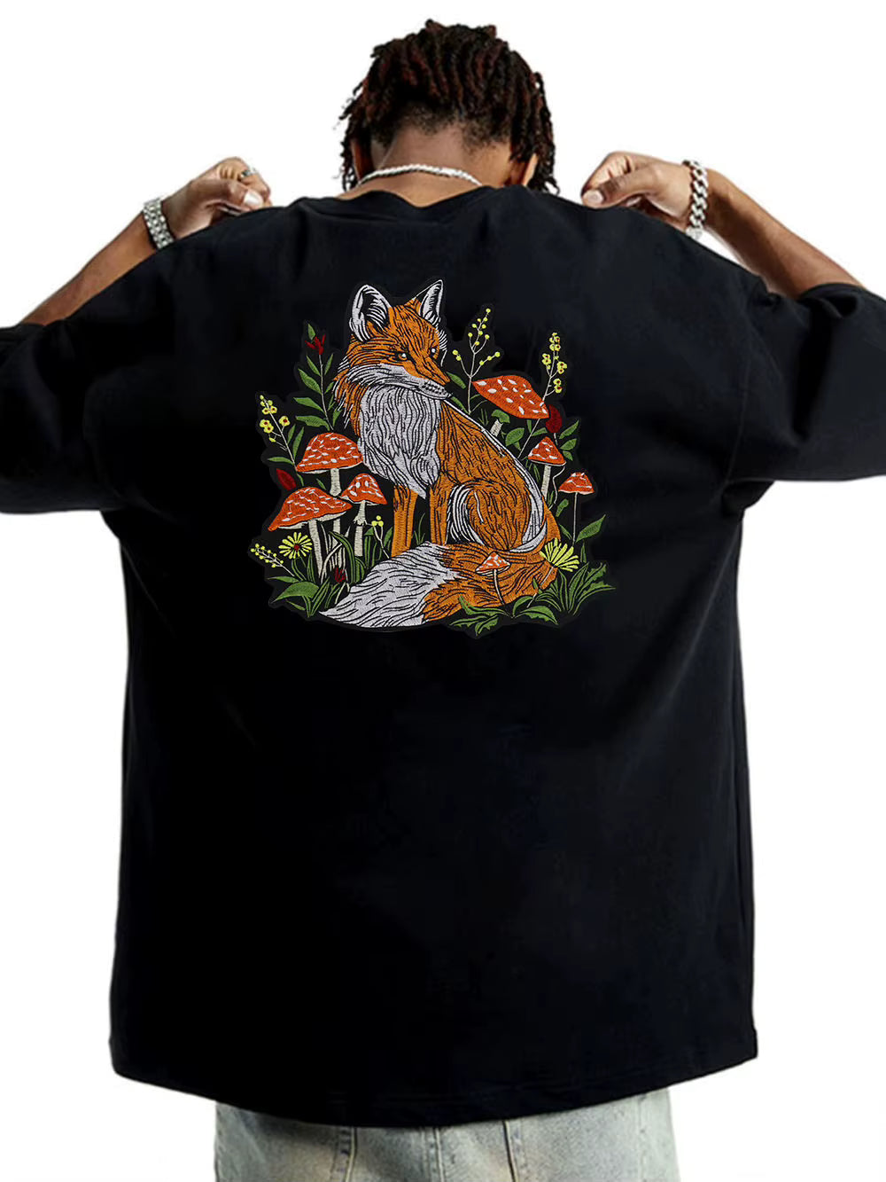 Mushroom Orange Foxes Motorcycle Embroidered Animal Patch Appliques Iron on Patches Badge Clothes Sewing