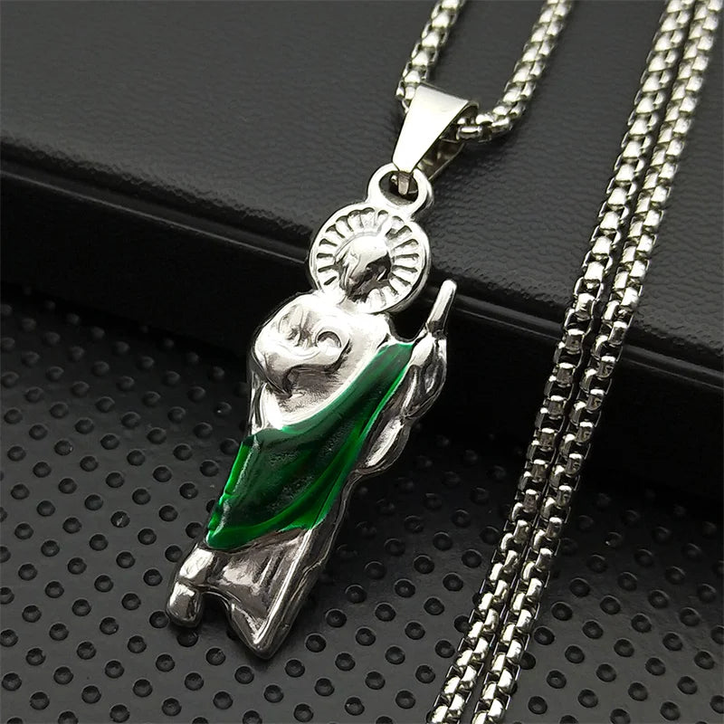 Women Men Stainless Steel Gold Color St. Jude Religious San Judas Tadeo Pendant Necklace