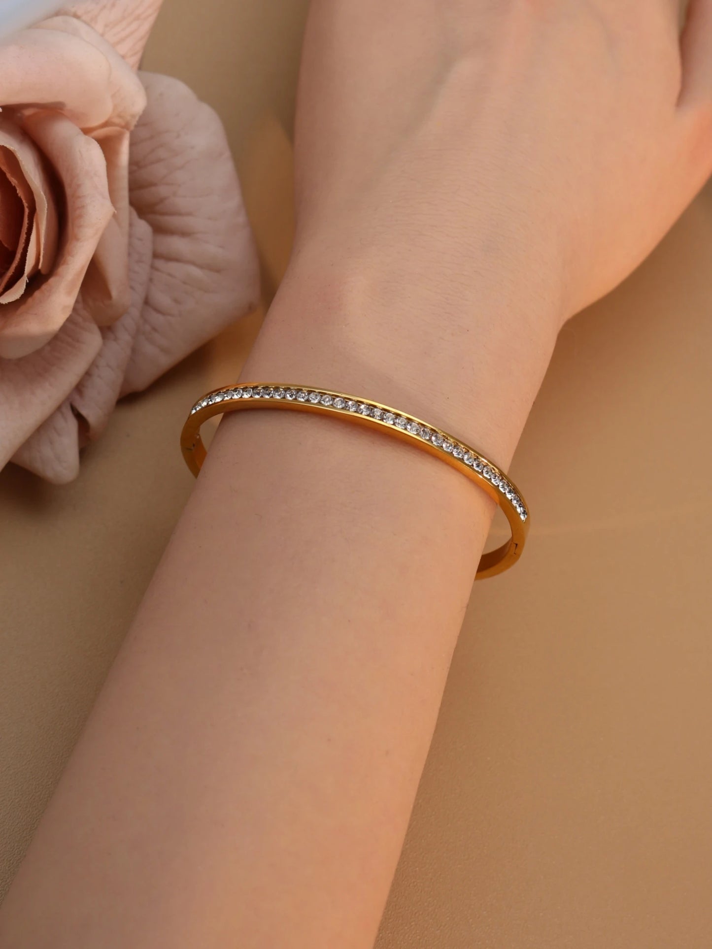 Delicate Crystal Shape Stainless Steel Gold Color Women's Bracelet Bangles