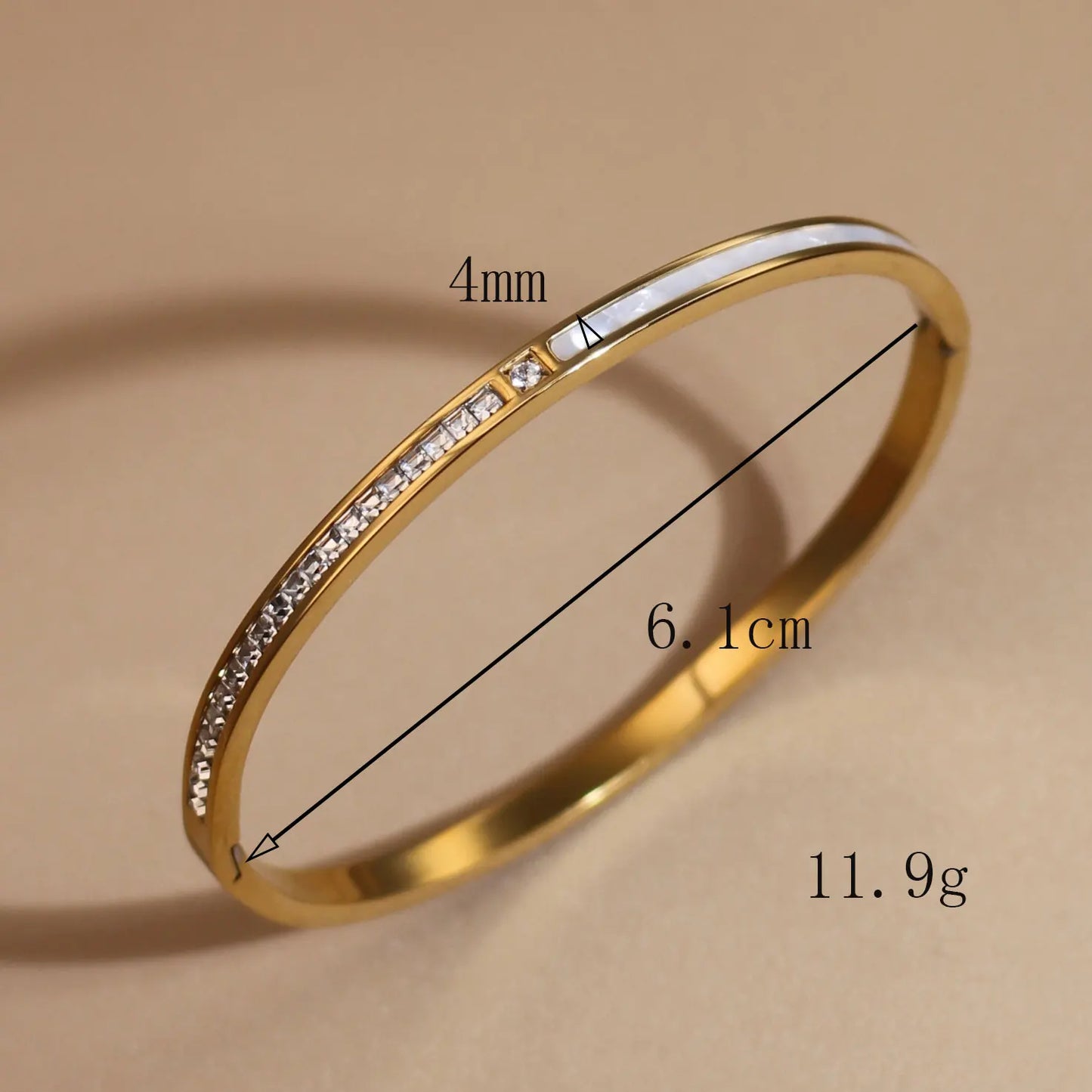 4mm Women's Stainless Steel Crystal Shell Design 18K Gold Plated 2-in-1 Bracelet Bangle