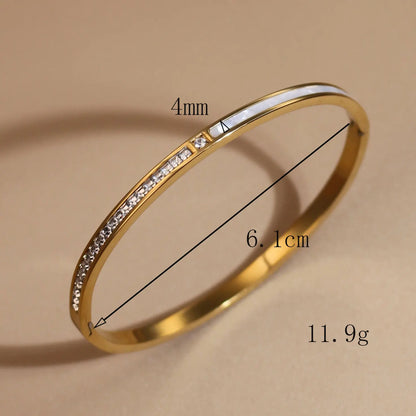 4mm Women's Stainless Steel Crystal Shell Design 18K Gold Plated 2-in-1 Bracelet Bangle