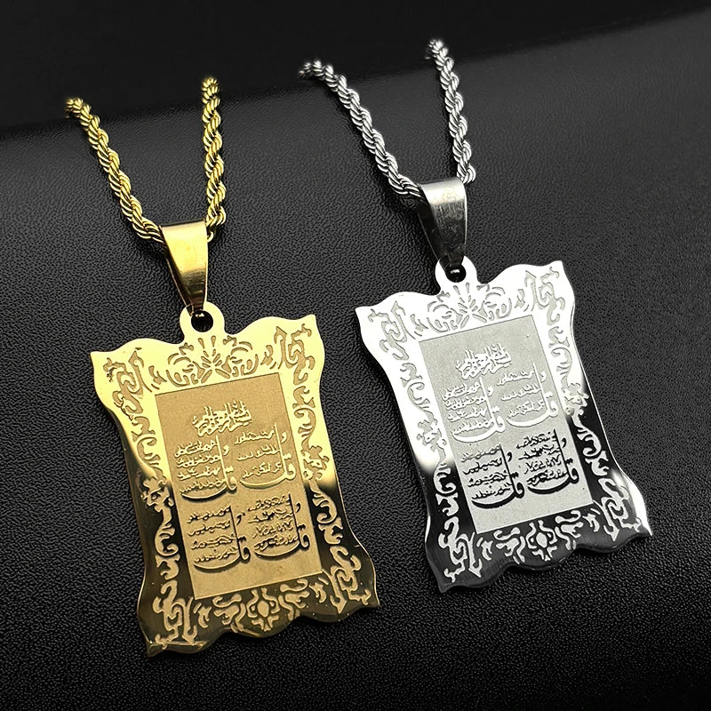Women Men Chain Gold Color Quran Amulet Arabic Stainless Steel Muslim Islam Allah Pendant Necklace