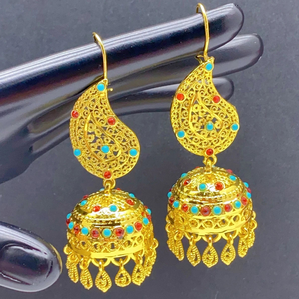 Dubai Ethiopia Tassel Gold Color African Women Bridal Wedding Drop Earrings